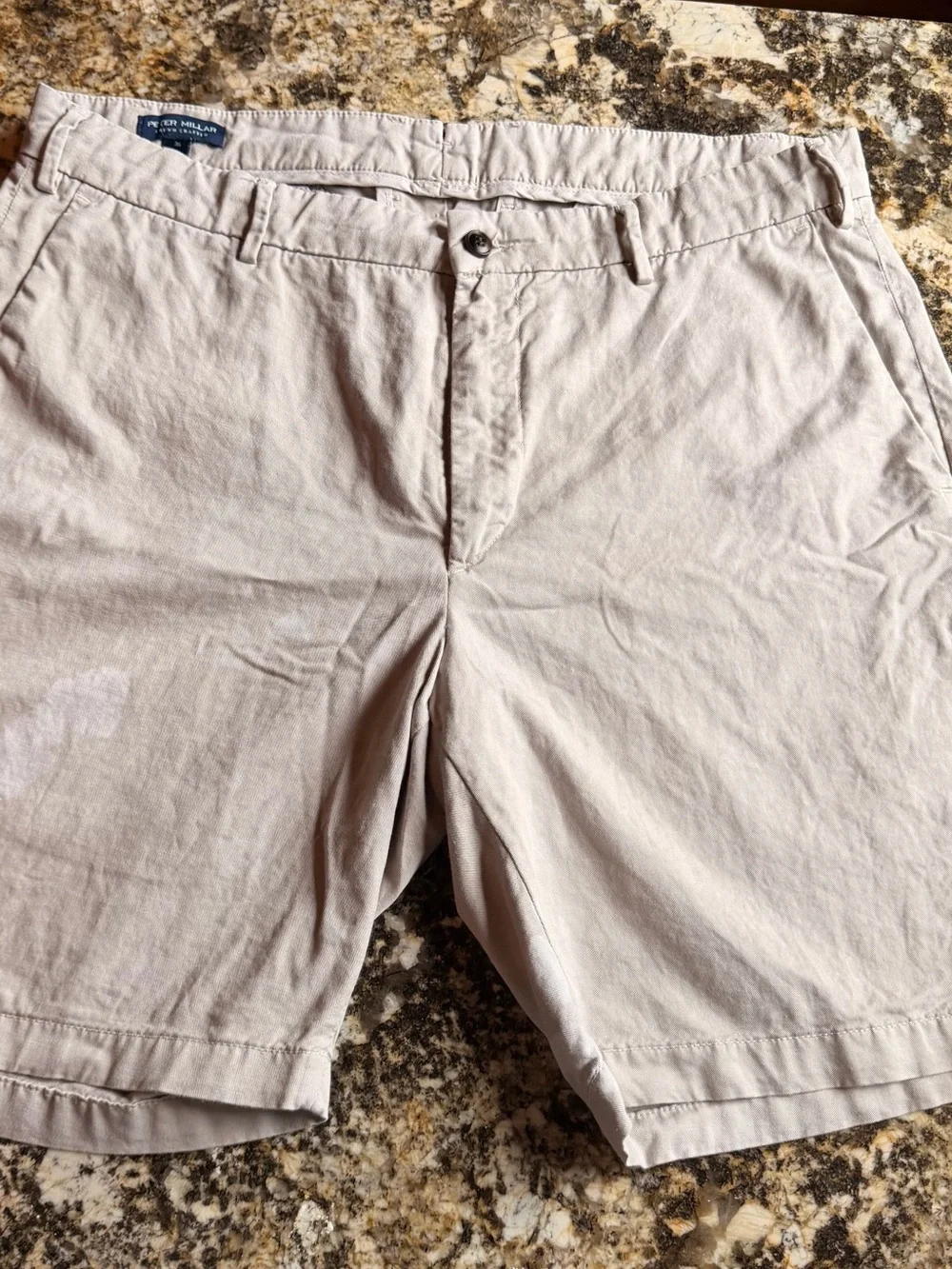 Peter Millar Crown Crafted Somerset men’s shorts in stone beige color, Size 36